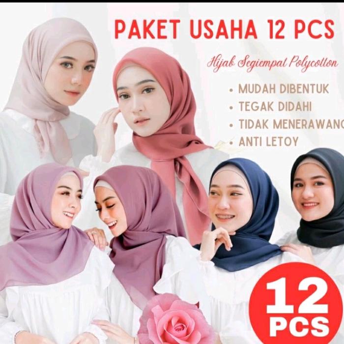 PAKET USAHA 12 PCS HIJAB SEGI EMPAT BELLA SQUARE TANPA LABEL