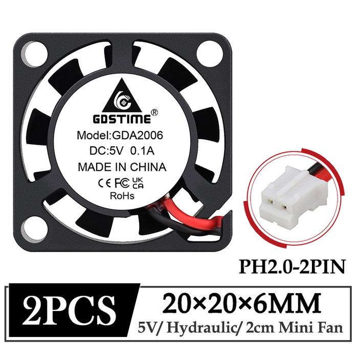 2Pcs Gdstime DC 5V Fan 20MM 20x20x6MM Laptop Ultrathin Brushless Axial Cooling Fan 2cm 2006 Handheld