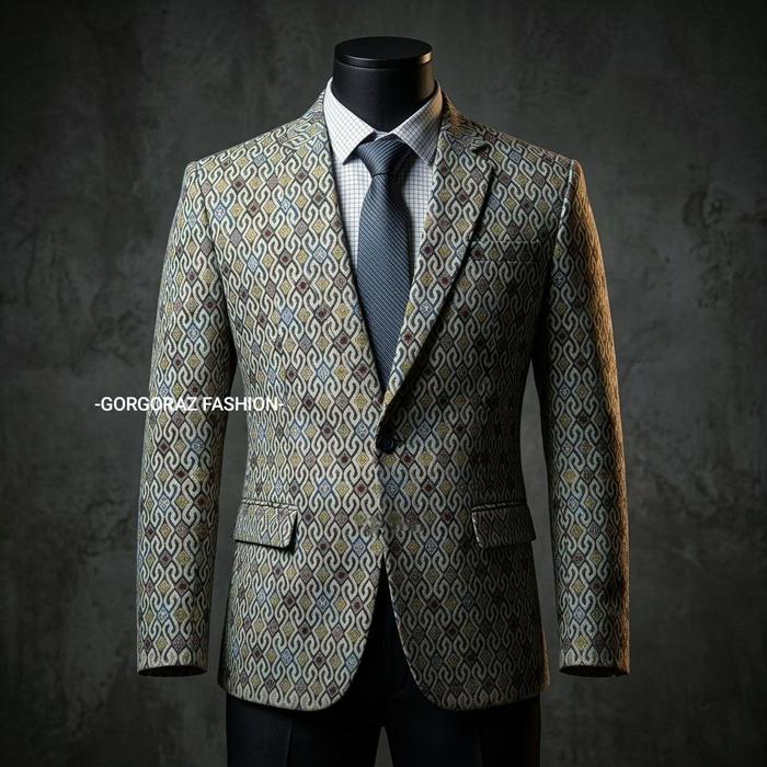 gorgoraz jas pria blazer pria batik keren tosca slimfit terbaru Lengan panjang Bunga Formal
