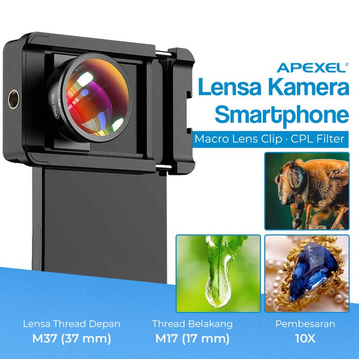 APEXEL Lensa Kamera HP Smartphone Macro Lens Clip 10X CPL Filter - APL-HB100CPL