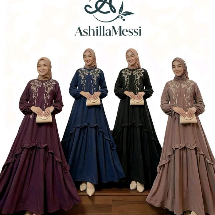 Gamis model Malay Variasi Bordir Ori Ashilla Messi Bahan Viscose Dewasa