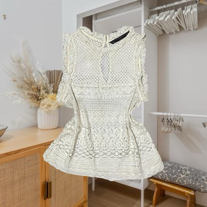 Zara Crochet Top | Atasan Rajut Outer Beach Top Sleeveless Tank Top | Thrift Branded | Preloved Baju