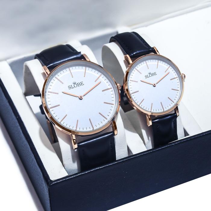 BISA COD JAM TANGAN COUPLE SLOBE ORIGINAL KULIT TANGGAL AKTIF FREE BOX & BATRE CADANGAN