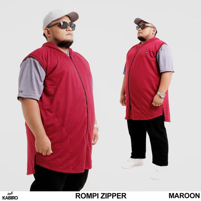 Rompi sholat Zipper KABIRO Maroon - Rompi pria big size pria jumbo resleting dan hoodie baby terry