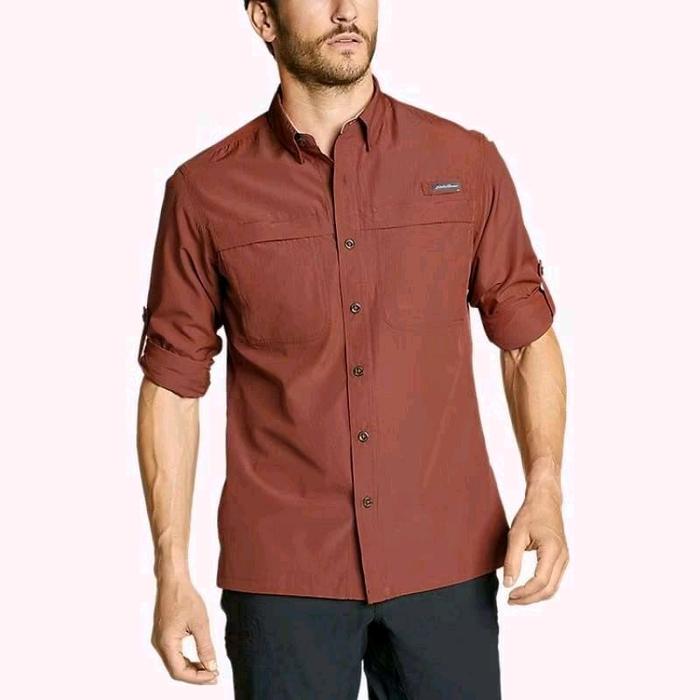 Kemeja Outdoor Pria Eddie Bauer Lengan Panjang – maroon (Size L) Casual