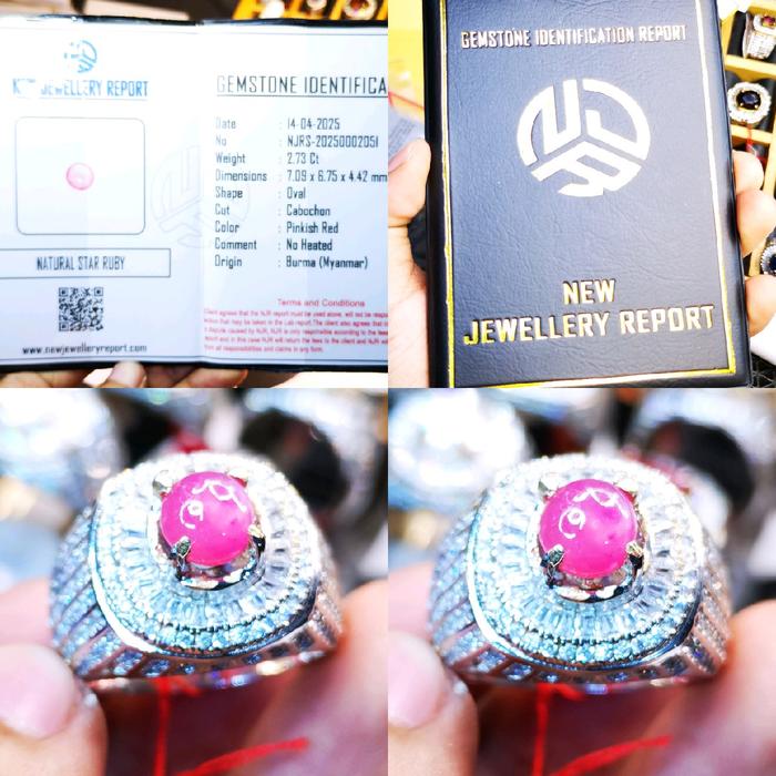 Cincin Batu Natural Pinkish Red Star Ruby Burma + Serti Agi Lab Ring Tepper