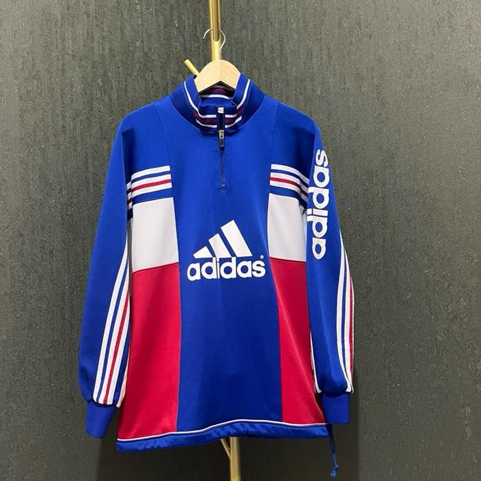 1 (satu) Set 90s VINTAGE ADIDAS Sweater Tracktop Stripe Design | Half Zipper Jacket Sportswear | Big