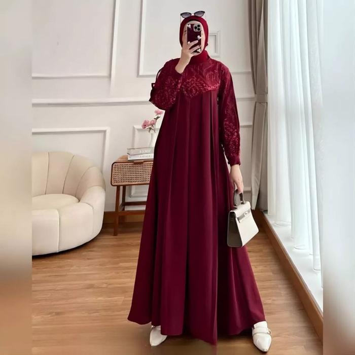 IRENA DRESS Crinkle Airflow Premium Terbaru Gamis Crinkle Mix Burkat Gamis Elegan Simple Gamis Kekin