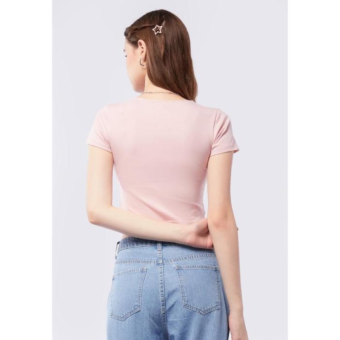 I☛9L COLORBOX SHORT SLEEVE TOP WITH TWIST FRONT I-TSKKEY224A078 PINK K♫7Z