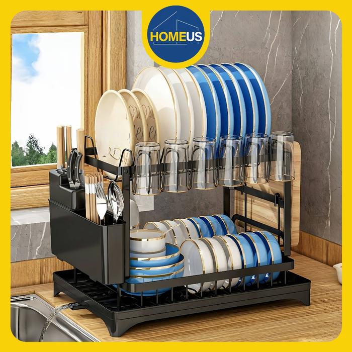 Homeus Rak Piring Dapur Stainless Steel Penyimpanan Rak Pengering Piring Rak Mangkuk Piring