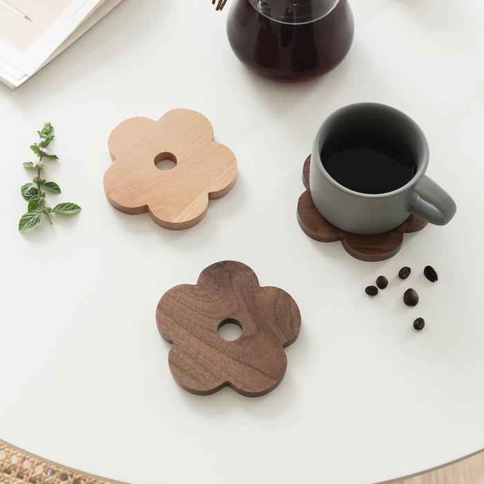 Floral Wood Cup Holder Coffee Drink Pot Support Pad Floret Placemat