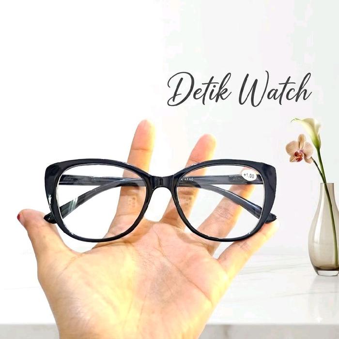 FREE BOX DAN LAP Kacamata Baca Dan Jalan Lensa Double Frame Cat Eye Kacamata Baca Cewek JS203D-R Eye