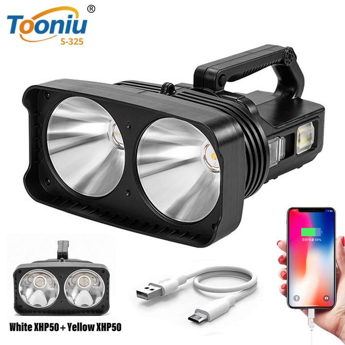 Powerful LED Spotlight 2*XHP50 Outdoor Searchlight USB Rechargeable