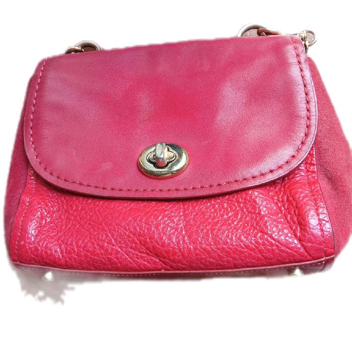 tas coach prelove warna merah dengan sling rantai