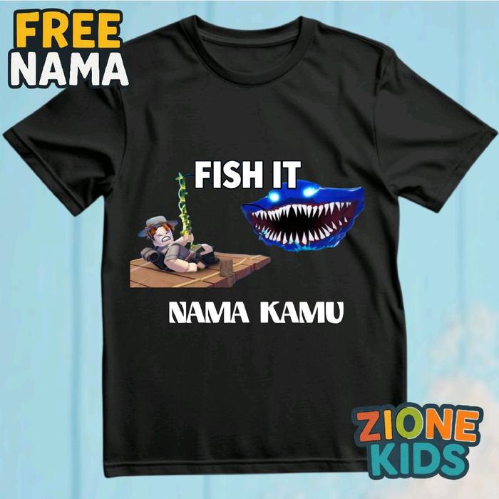 (BISA COD) Kaos Anak Baju Anak Roblox Fish It Free Nama / Kaos Tshirt Anak Game Roblox Fish It Terba