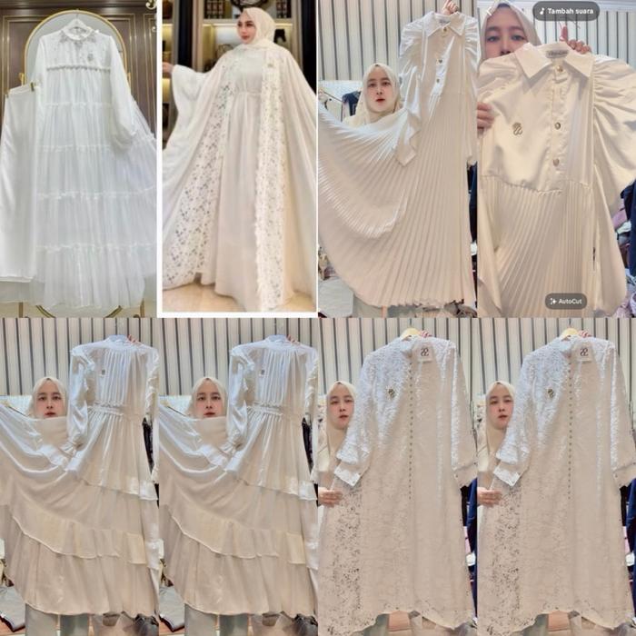 SHELLASAUKIA ORI GAMIS SUTRA PUTIH HEKTAR LEBARAN DRESS TERBARU ORI AMANAH Artis Kartika Putri SET O