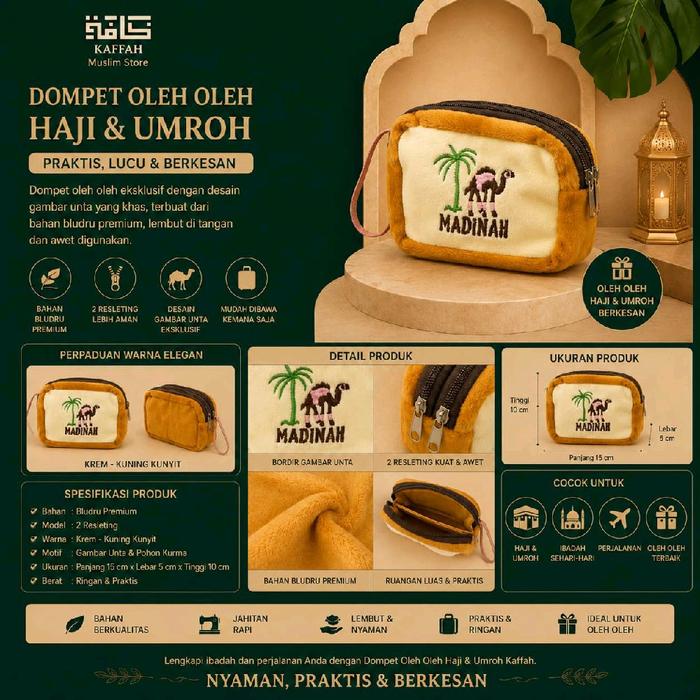 Kaffah ~ Dompet Unta 2 Kantong || Dompet Unta Bludru || Dompet Unta 2 Slot Ritsleting || Souvenir Ha