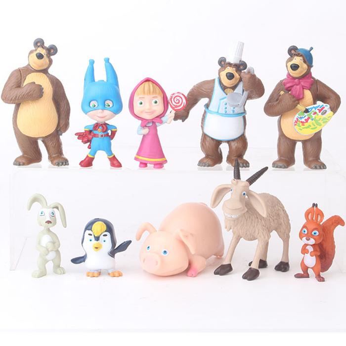6/8/10Pcs/set Masha And The Bear Doll Toy Model Scene Modeling Cake