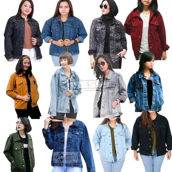 JAKET JEANS WANITA OVERSIZE Hitam Cewek BAHAN TEBAL 12 ONS Tangan Panjang GRESS.ID