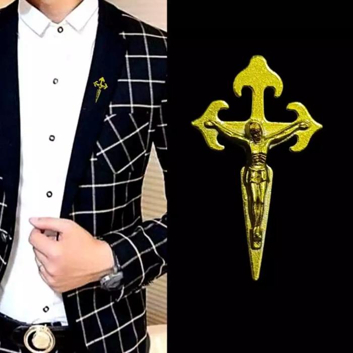 Metal gold Cross Pin Bros Jas salib warna emas pin Kameja Tuxedo Mens Pria