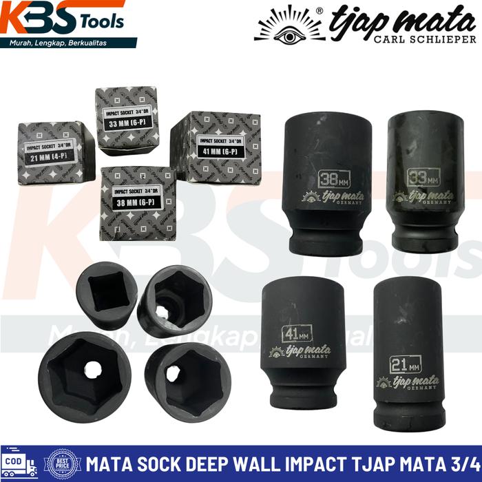 TJAP MATA Socket Impact 3/4" x 21 33 38 41 mm Mata Sok Impek Deep Wall Heavy Duty Untuk Baut Mobil T