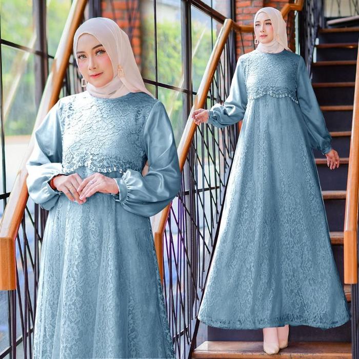 Baju Gamis Dress Brokat Brukat Pesta Umroh Kondangan Nikahan Bridesmaid Wanita Muslim Remaja Dewasa 