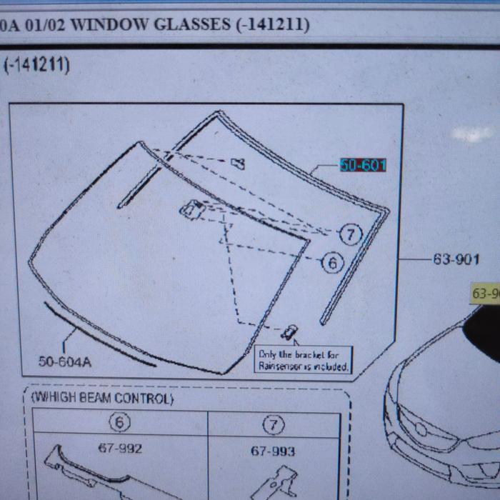 Mazda Genuine Parts list kaca depan Mazda CX5 KE 50601 KI1