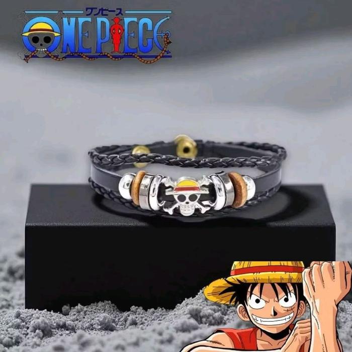 X's Gelang Tali One Piece dengan Desain Skull dan Logo Khas Uno Piece - Aksesori Fashion Anime Terba