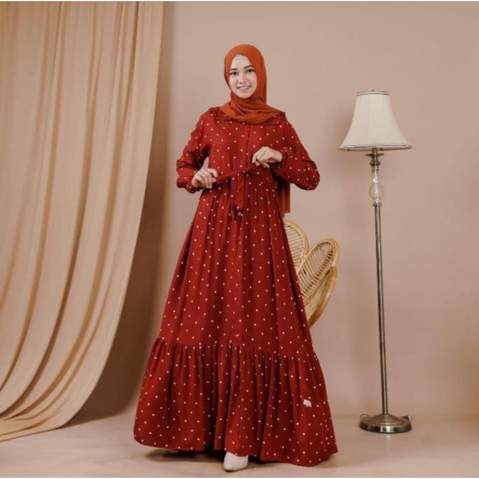 dress folia  gamis polka viral homey dres  gamis susun terbaru Motif Muslim Panjang  Polkadot  Rayon