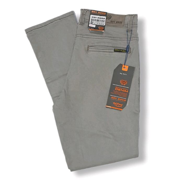 Celana Katun Cowok Panjang Merk Oxy Hugo dan Warna Silver - Garment Denim Distro Pria Keren Slimfit