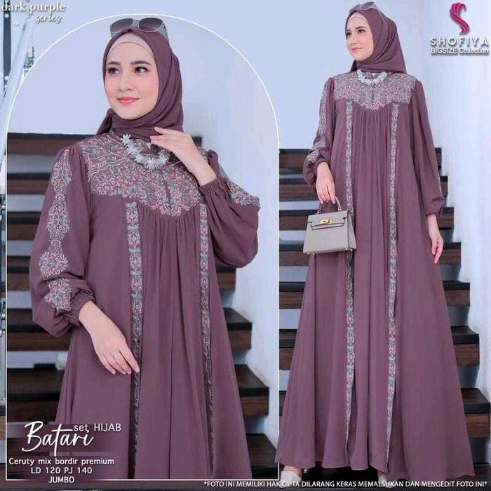 Batari Maxy /Gamis Ceruty Babydoll Mix Bordir Ukuran Jumbo LD 130 / Gamis Kondangan Mewah