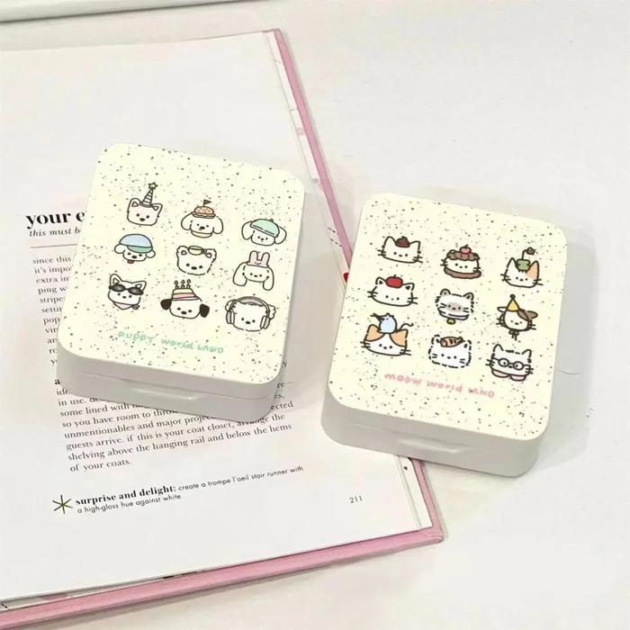 1Pc INS Cute Cartoon Cream Cat Dog Iron Box Girl Hairpin Photocard Sticker Dustproof Storage Box Kaw