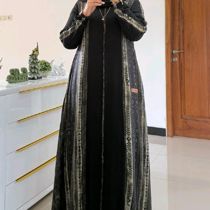 GAMIS MUSLIM HITAM MOTIF DRESS WANITA BY AZWA X SAULIN STORE