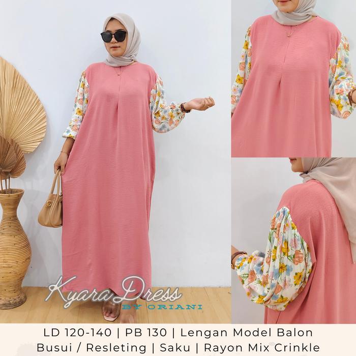 Kyara Dress by Oriani Daster Gamis JUMBO Big Size LD 120 130 140 Crinkle Rayon Premium Gaun Wanita M