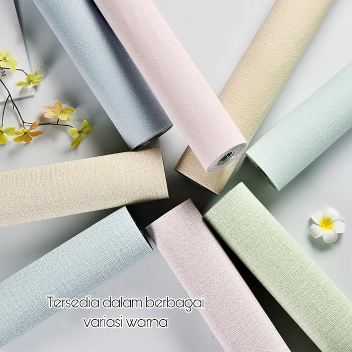[1 ROLL] WALLPAPER LINEN FOAM ROLL POLOS DAN MOTIF Wallpaper Sticker Dinding Dekorasi Kamar Stiker 3