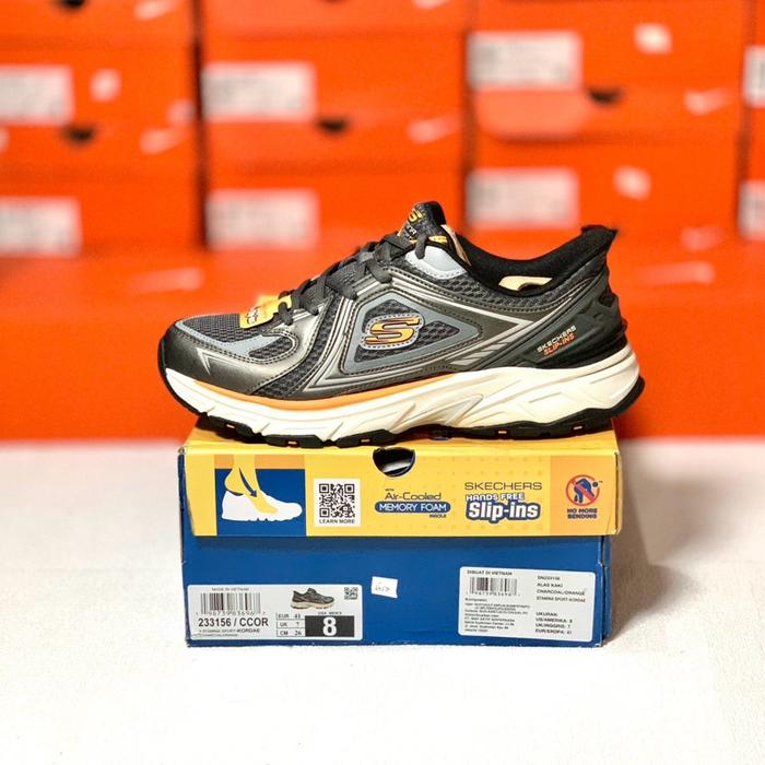 SEPATU PRIA SKECHERS STAMINA SPORT CHARCOAL ORIGINAL SLIP INS