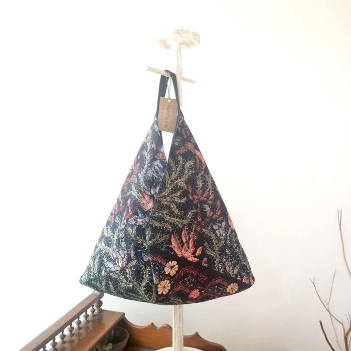 Tashigoods Large Reversible Tenun x Denim Origami Bag. Upcycled. (TRL)