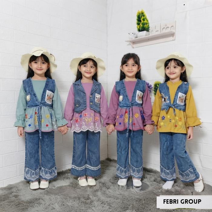 VIRAL Setelan anak perempuan usia 3-10 Tahun SET Jeans Rompi mix Shakila Premium Kekinian | Style an