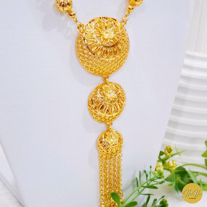 (Beli 2 Bonus 1 Random)Kalung Dubai Koye Model Bulat Susun Ukir Bunga Warna 24k Kualitas Premium|Ant