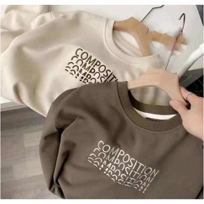 Sweater Crewneck Lengan Panjang Viral Wanita Motif Composition Terbaru Distro Atasan Lembut Tebal Ce