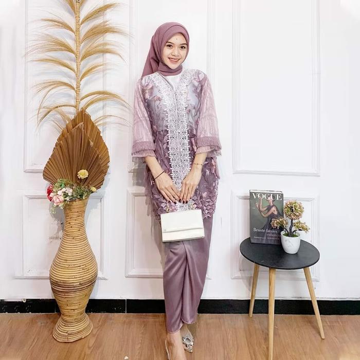 PREMIUM FA BATIK one set wanita terbaru kekinian motif tulle bunga Gardenia Warna Mix Renda Full Cha