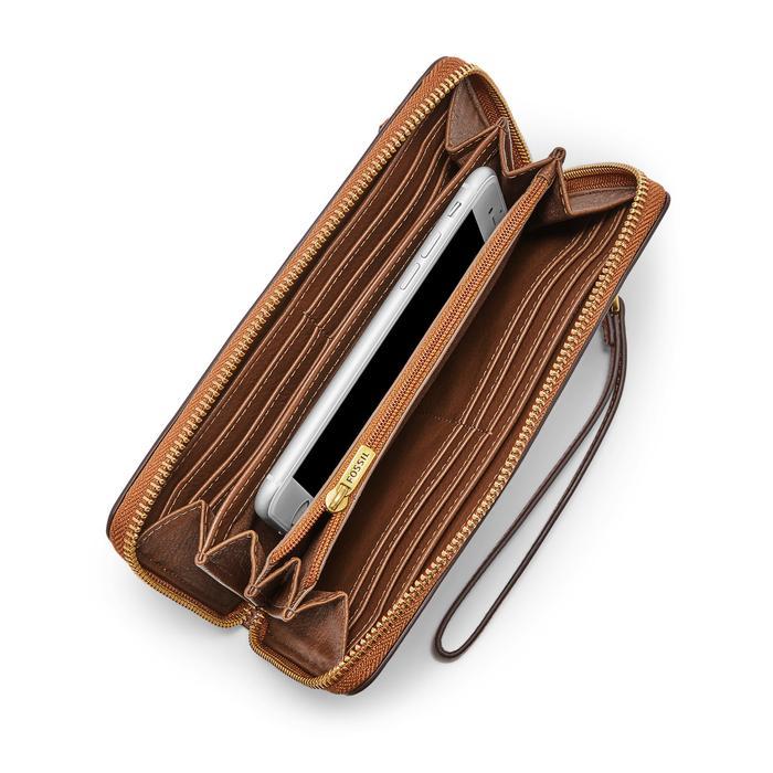 Fossil Logan Rfid Zip Around Brown Dompet Wanita - Sl7831-200