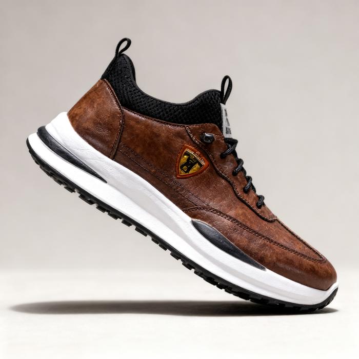 Kazimina ISM 344 Sepatu Kets Pria Brown Leather Style – Sepatu Casual Sporty Elegan, Ringan, Empuk &