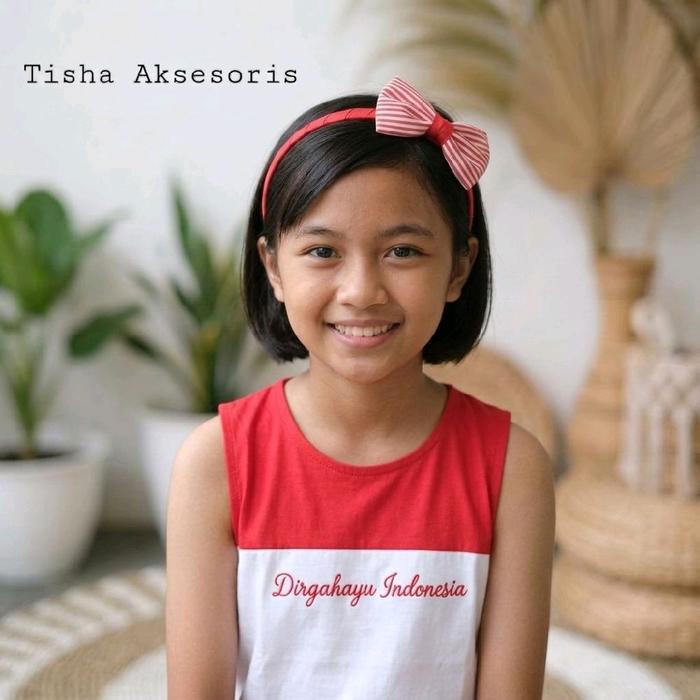 Tisha Aksesoris Bando Pita Anak Strip Merah Putih Bahan Plastik & Besi  Katun Jepang Ukuran 9x6 cm L