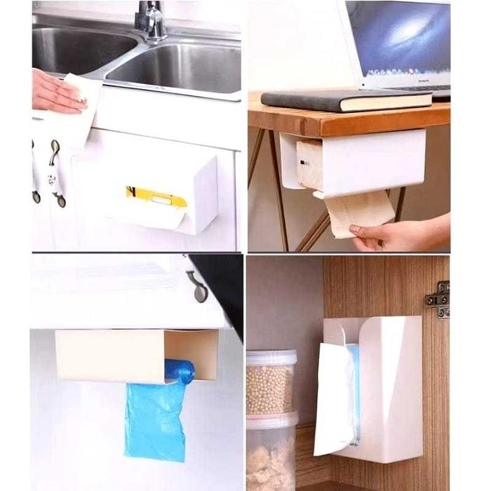 Kotak Tempat Tissue Tempel Dinding Dapur Serbaguna Tissue Box Toilet Putih Kitchenware Praktis