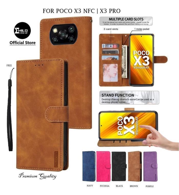 Wilocase Untuk Poco X3 Nfc | Poco X3 Pro Flip Case Kulit - Casing Dompet Case - Wallet Leather Prem