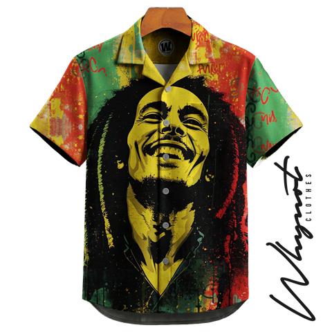 WHYNOT - Kemeja Casual Fullprint Kemeja Pria Bob Marley Reggae Series