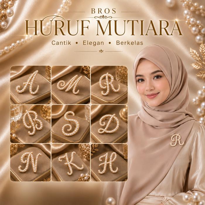 Bros Huruf Inisial Mutiara Premium 80 Butir Mutiara  Bros Huruf A–Z Mutiara – Aksesoris Elegan & Mew
