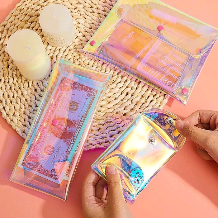 2 pcs pouch estetik tas wanita lucu transparan dompet hologram aesthetic dompet koin lucu bahan pvc