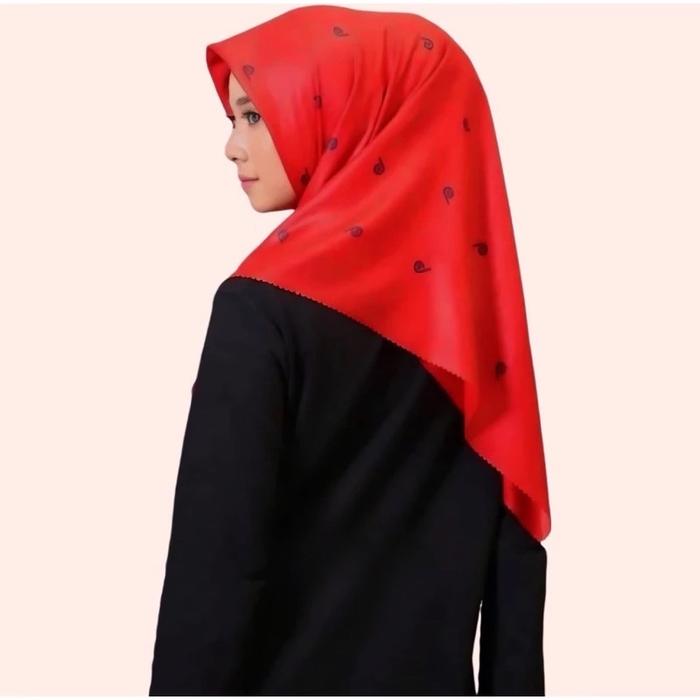 ￼Hijab segi empat motif voal premium denay kw hijab merah cabe hijab motif bahan voal
